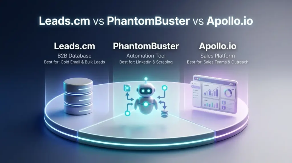 Leads.cm vs PhantomBuster vs Apollo.io